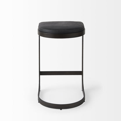 Black Faux Leather & Metal Backless Bar Chair