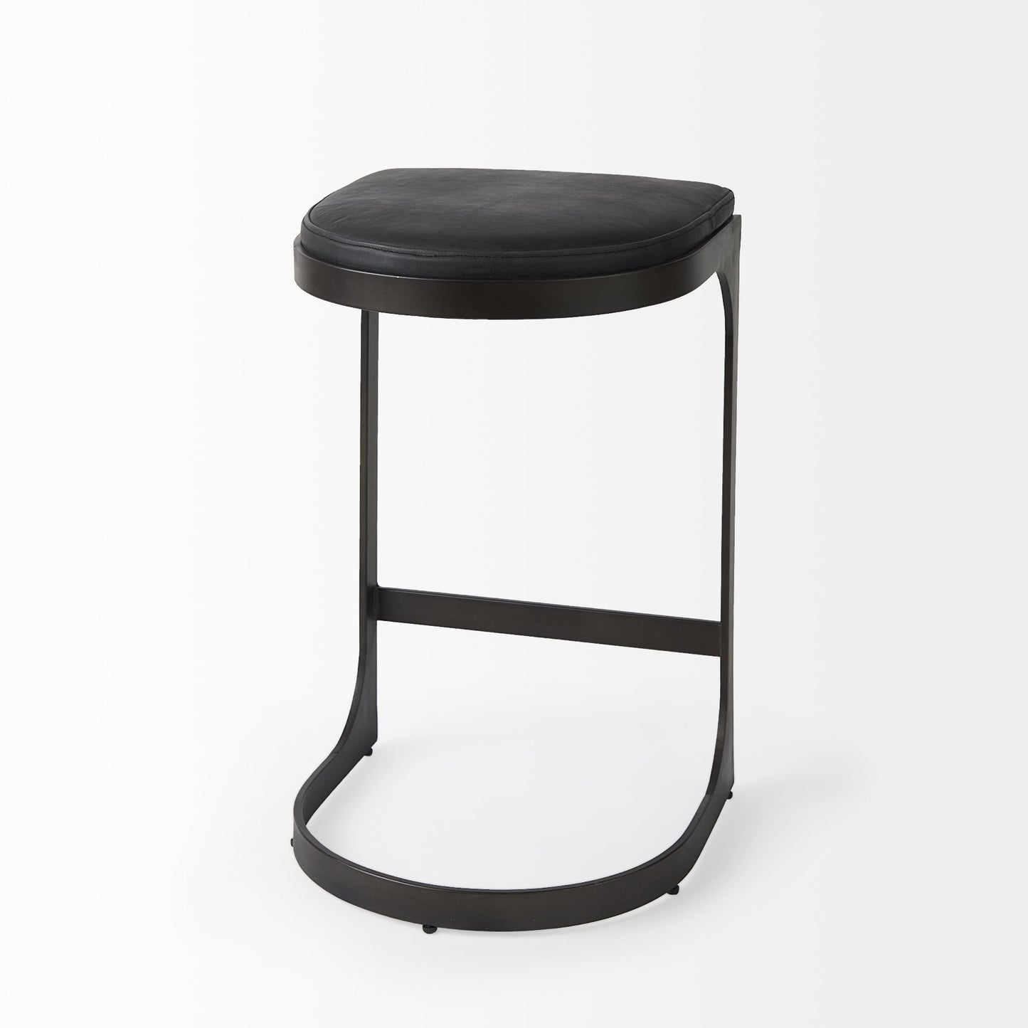 Black Faux Leather & Metal Backless Bar Chair