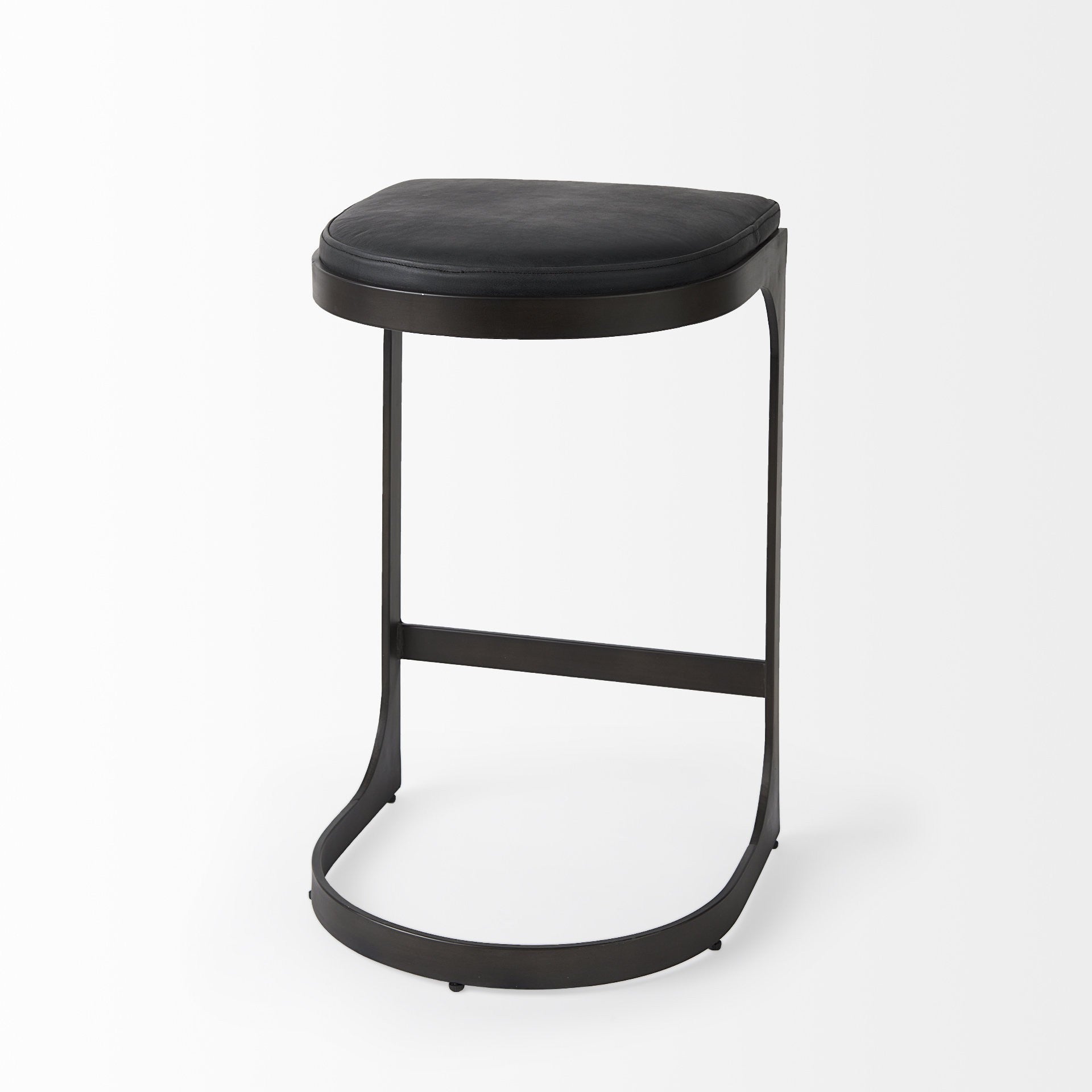 Black Faux Leather & Metal Backless Bar Chair