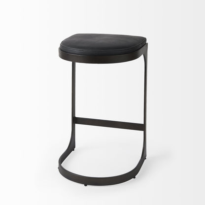 Black Faux Leather & Metal Backless Bar Chair