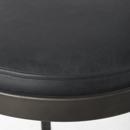Black Faux Leather & Metal Backless Bar Chair