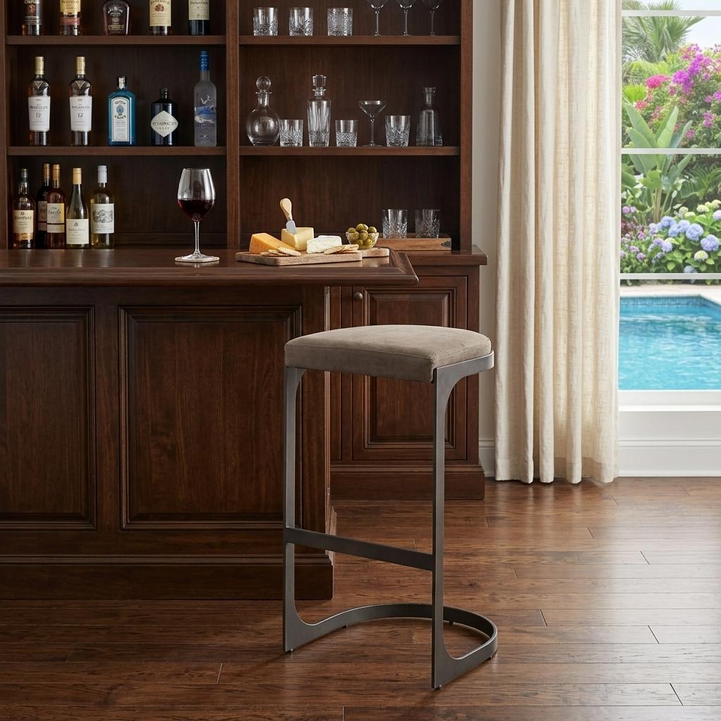 Black Leather & Metal Backless Bar Chair