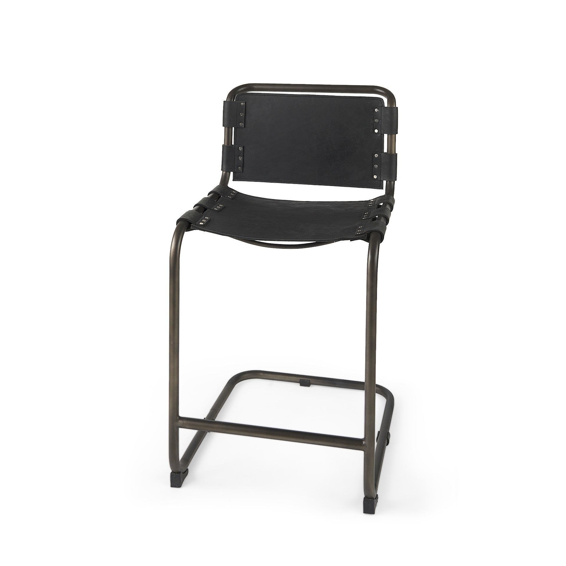 Black Leather & Iron Bar Chair