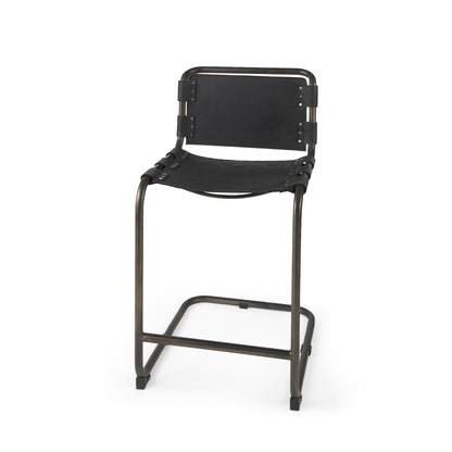 Black Leather & Iron Bar Chair