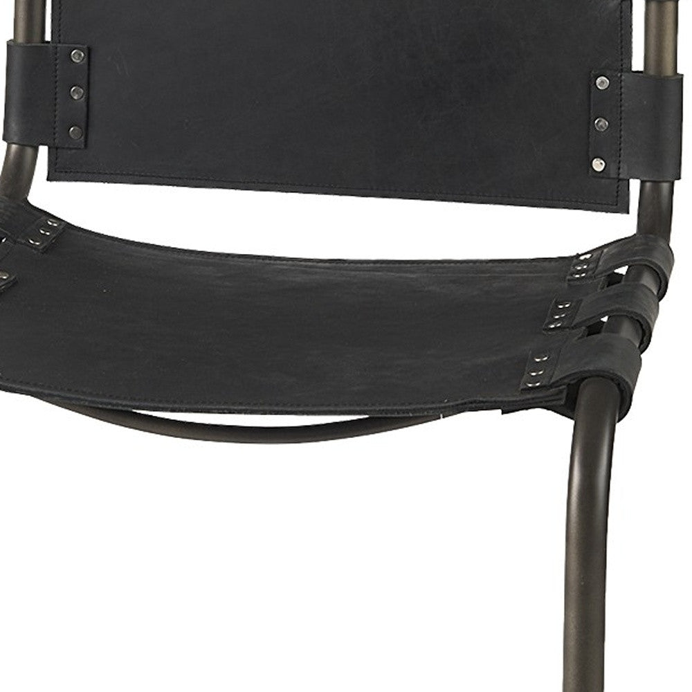 Black Leather & Iron Bar Chair