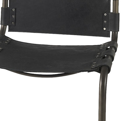 Black Leather & Iron Bar Chair