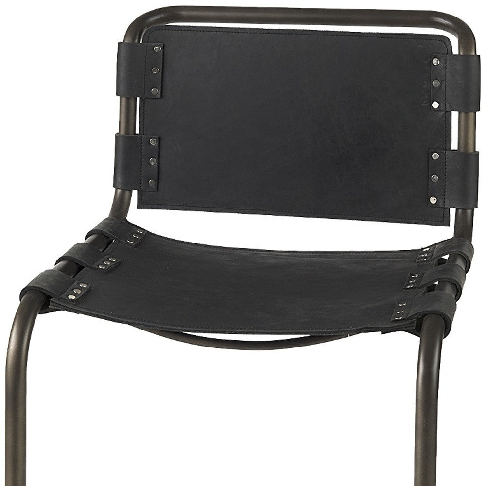 Black Leather & Iron Bar Chair