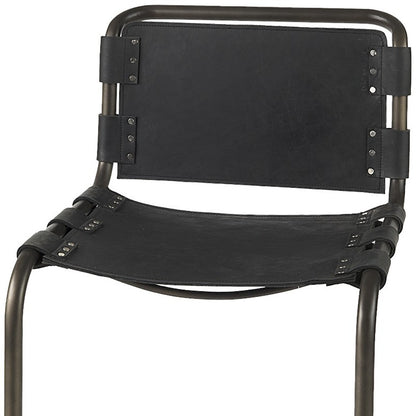 Black Leather & Iron Bar Chair