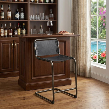 Black Leather & Iron Bar Chair