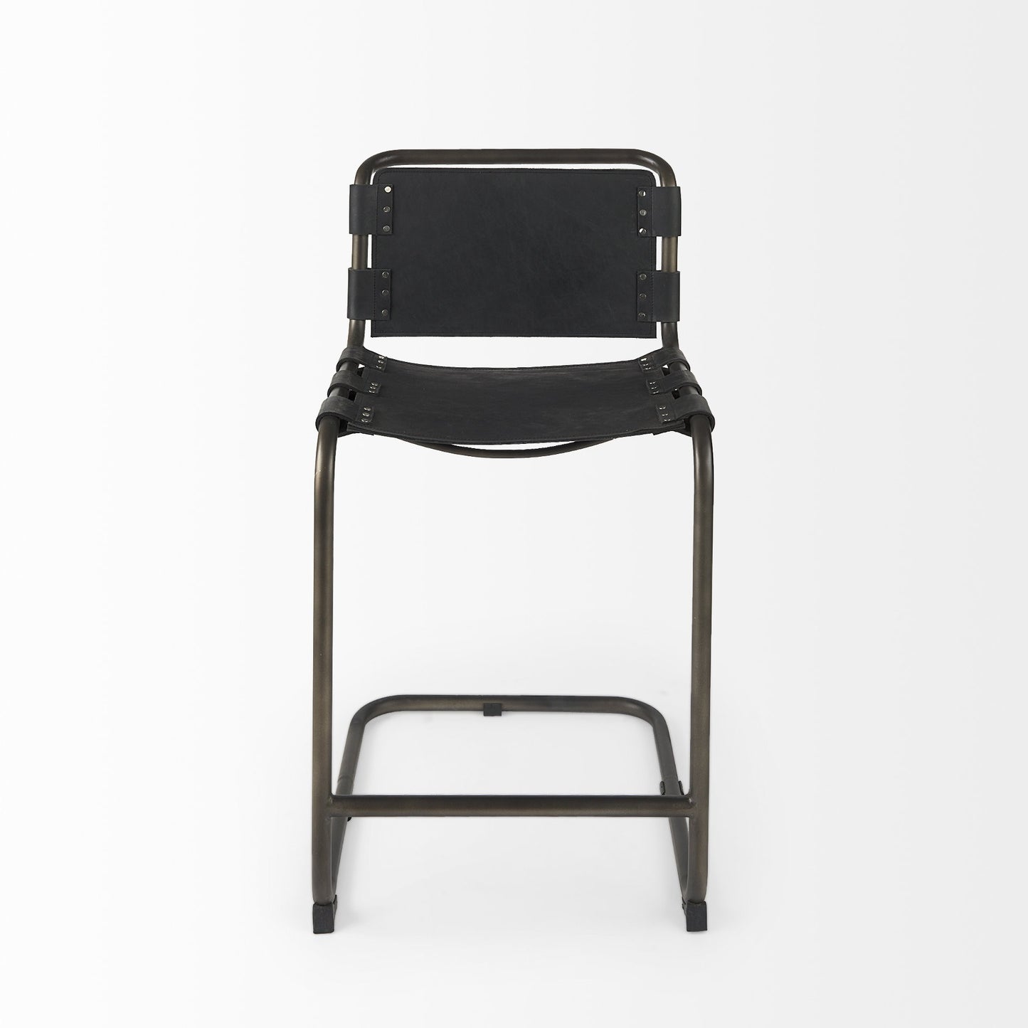 Black Leather & Iron Bar Chair