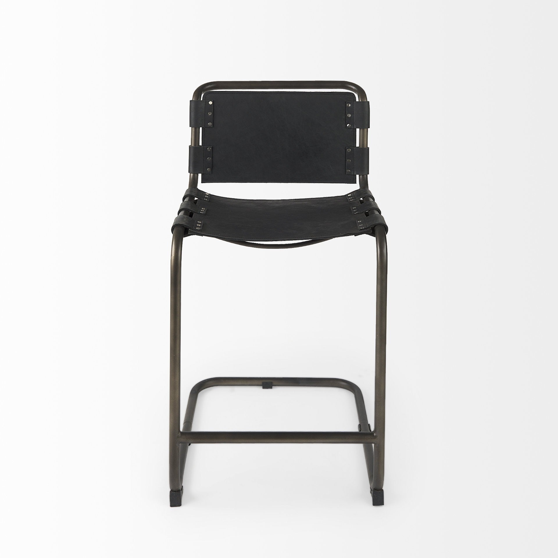 Black Leather & Iron Bar Chair