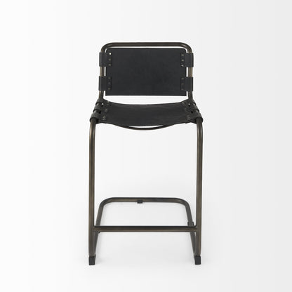Black Leather & Iron Bar Chair