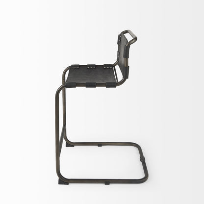 Black Leather & Iron Bar Chair