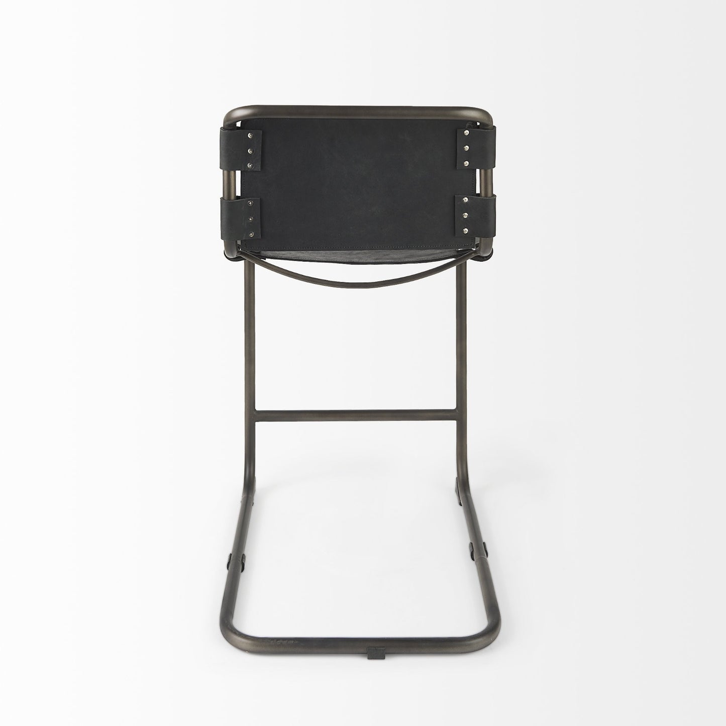 Black Leather & Iron Bar Chair