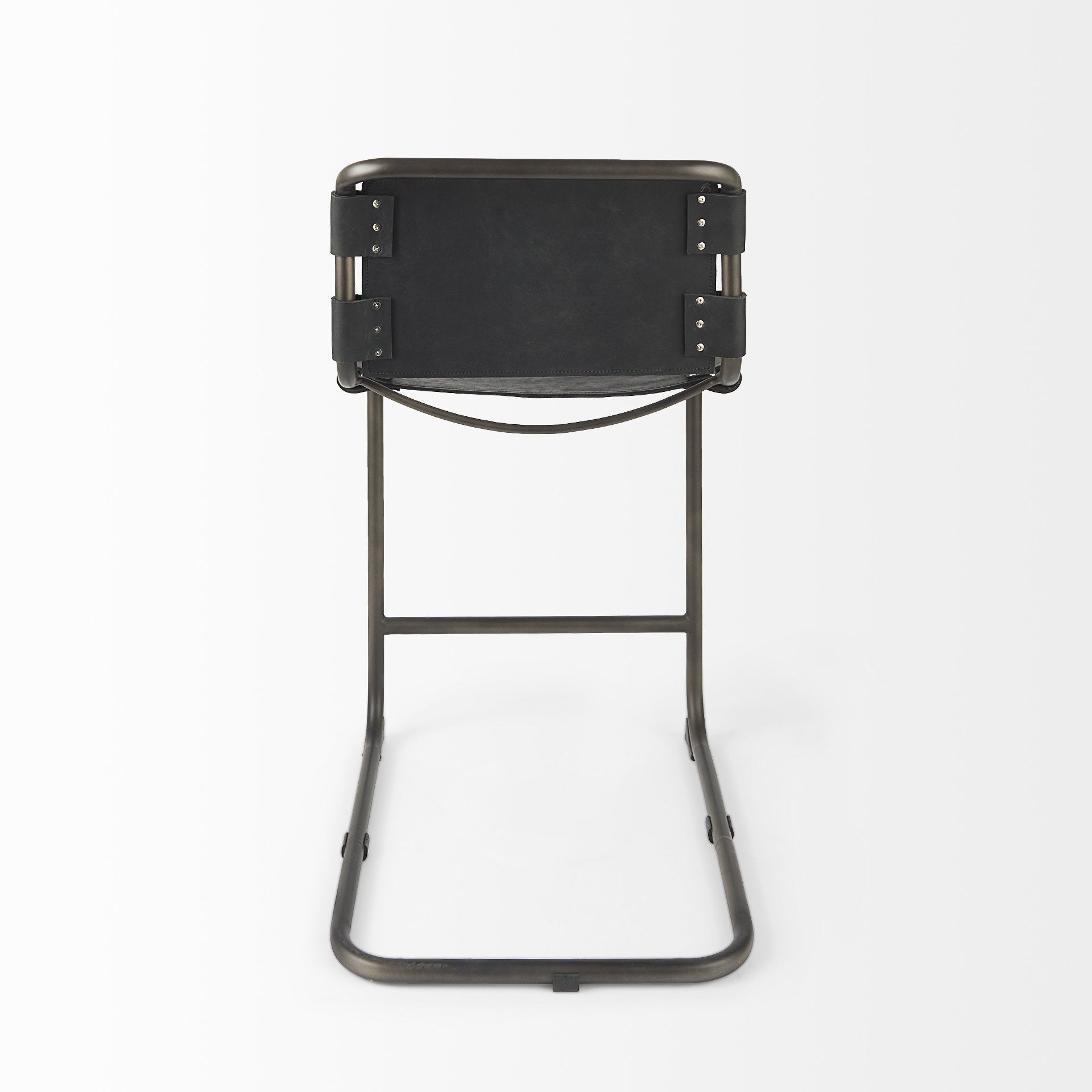 Black Leather & Iron Bar Chair