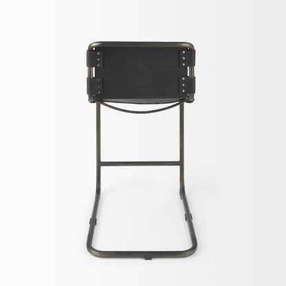 Black Leather & Iron Bar Chair
