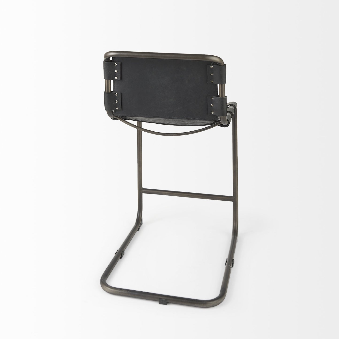 Black Leather & Iron Bar Chair