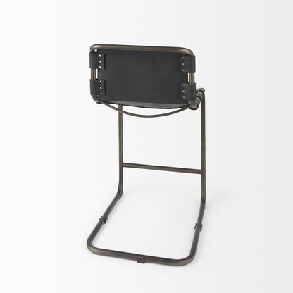 Black Leather & Iron Bar Chair