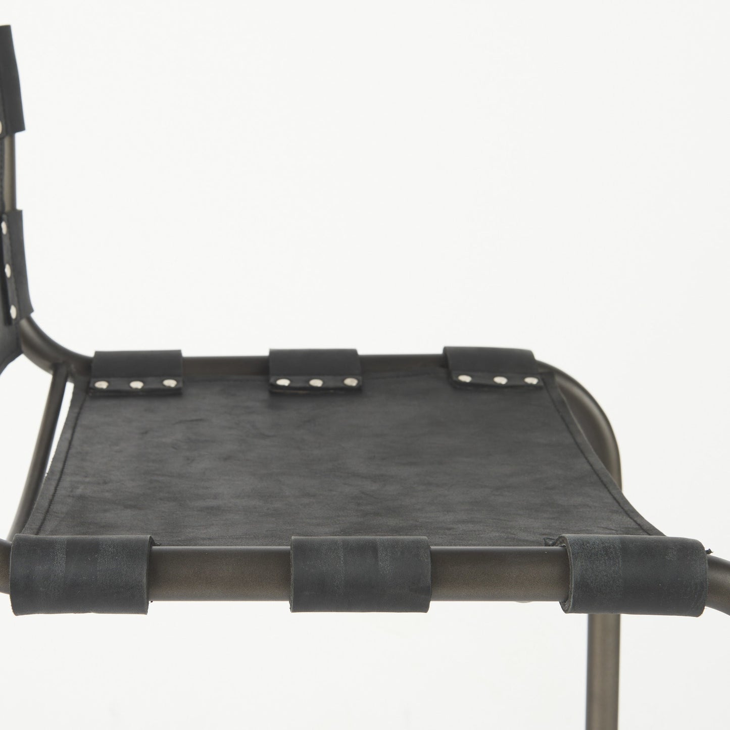 Black Leather & Iron Bar Chair