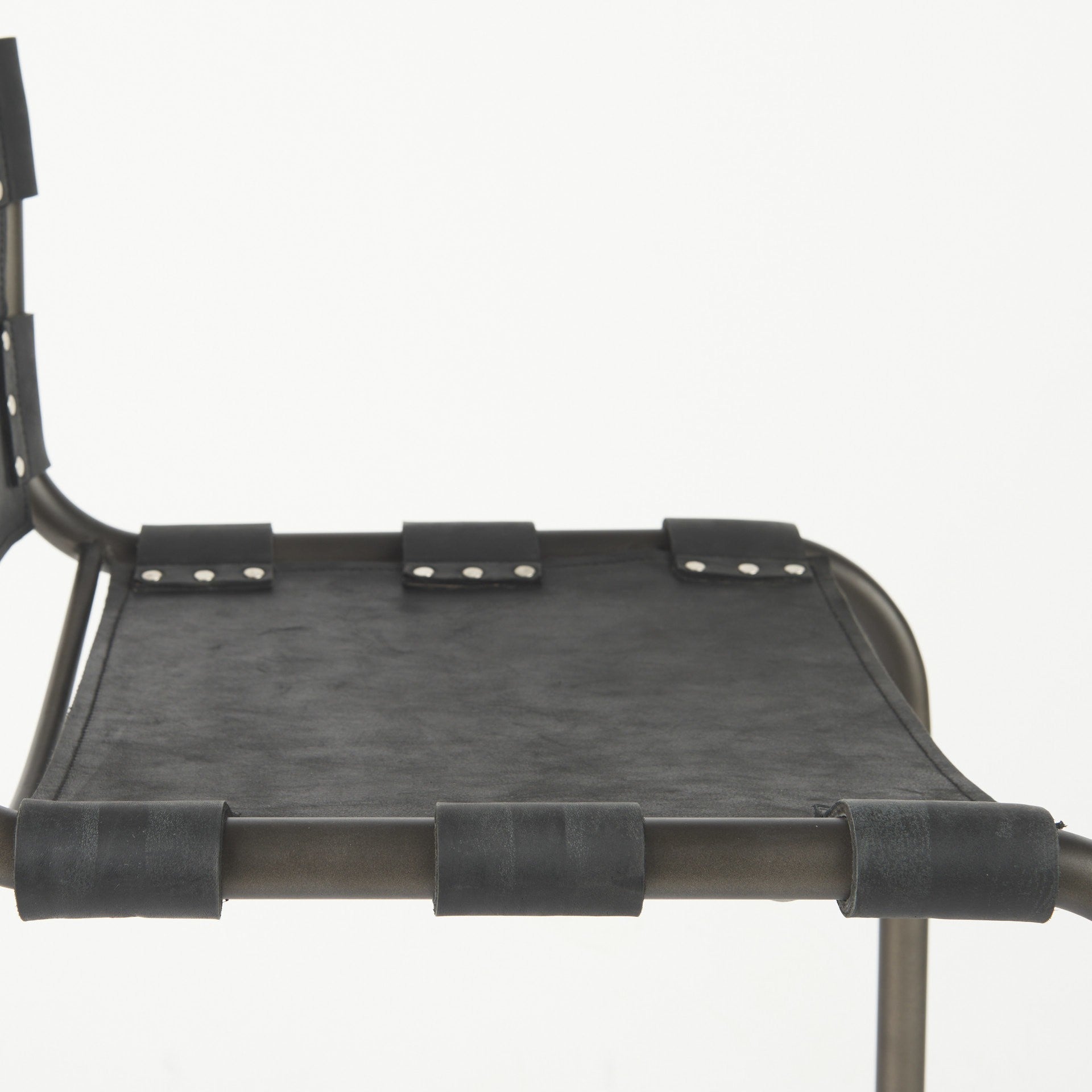 Black Leather & Iron Bar Chair