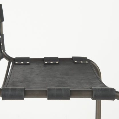 Black Leather & Iron Bar Chair