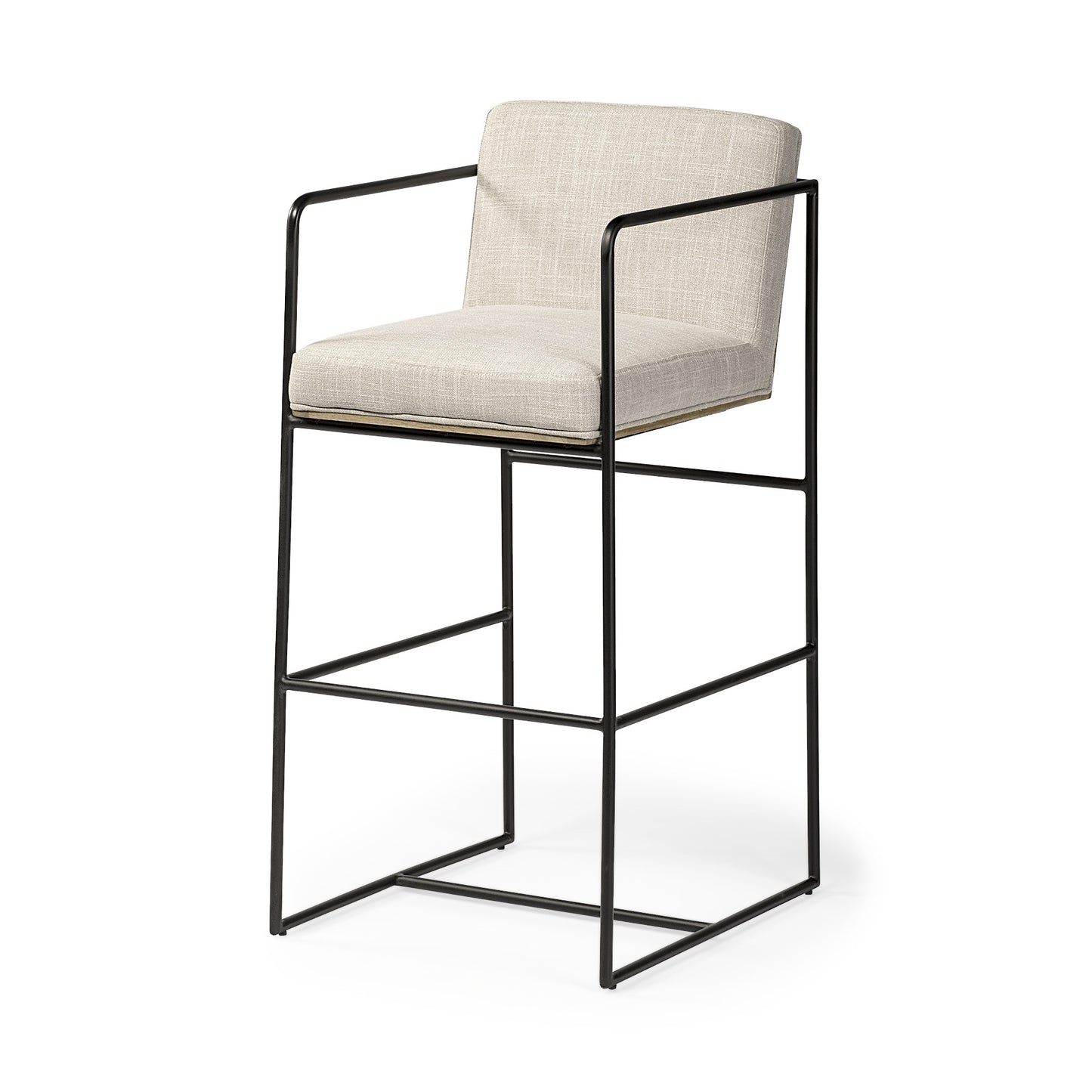 Beige & Black Fabric & Metal Counter Height Bar Chair