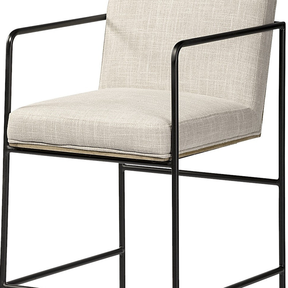 Beige & Black Fabric & Metal Counter Height Bar Chair