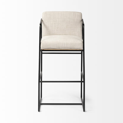 Beige & Black Fabric & Metal Counter Height Bar Chair