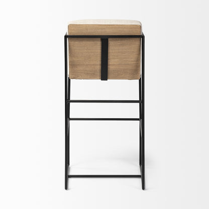Beige & Black Fabric & Metal Counter Height Bar Chair