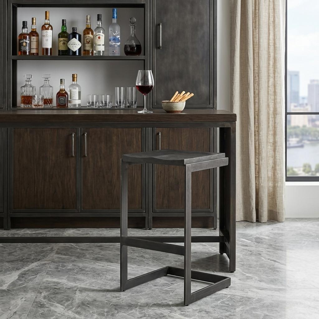 Black Solid & Manufactured Wood Backless Bar Height Bar Chair