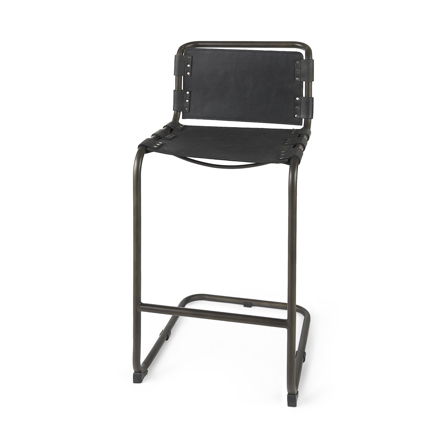 Black & Gray Leather & Iron Bar Height Bar Chair