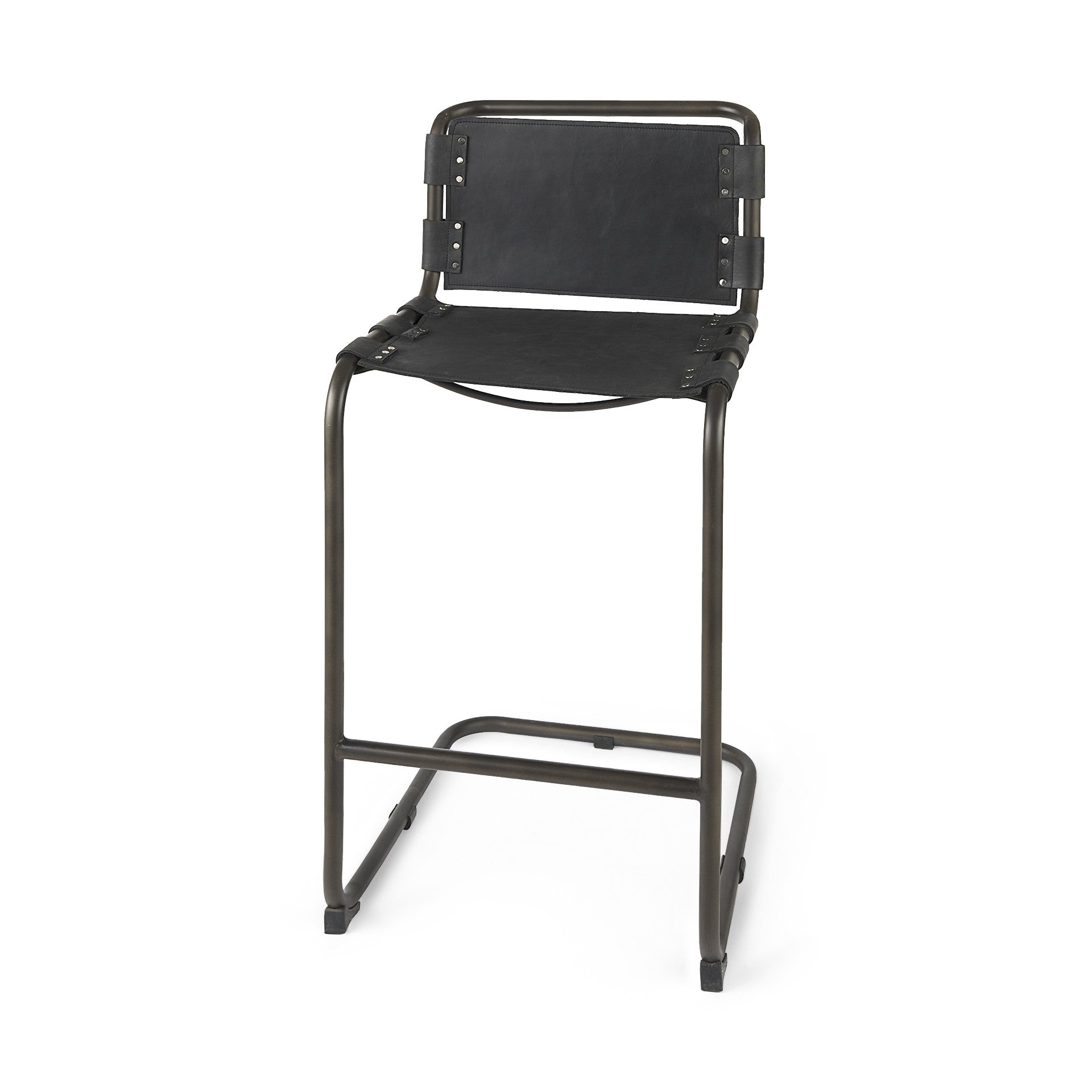 Black & Gray Leather & Iron Bar Height Bar Chair