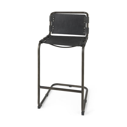 Black & Gray Leather & Iron Bar Height Bar Chair