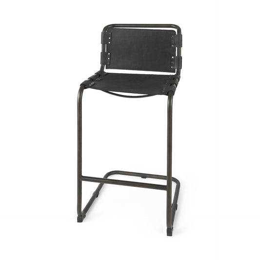 Black & Gray Leather & Iron Bar Height Bar Chair