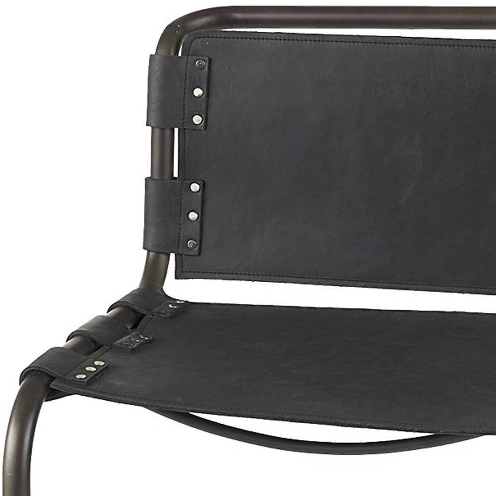 Black & Gray Leather & Iron Bar Height Bar Chair