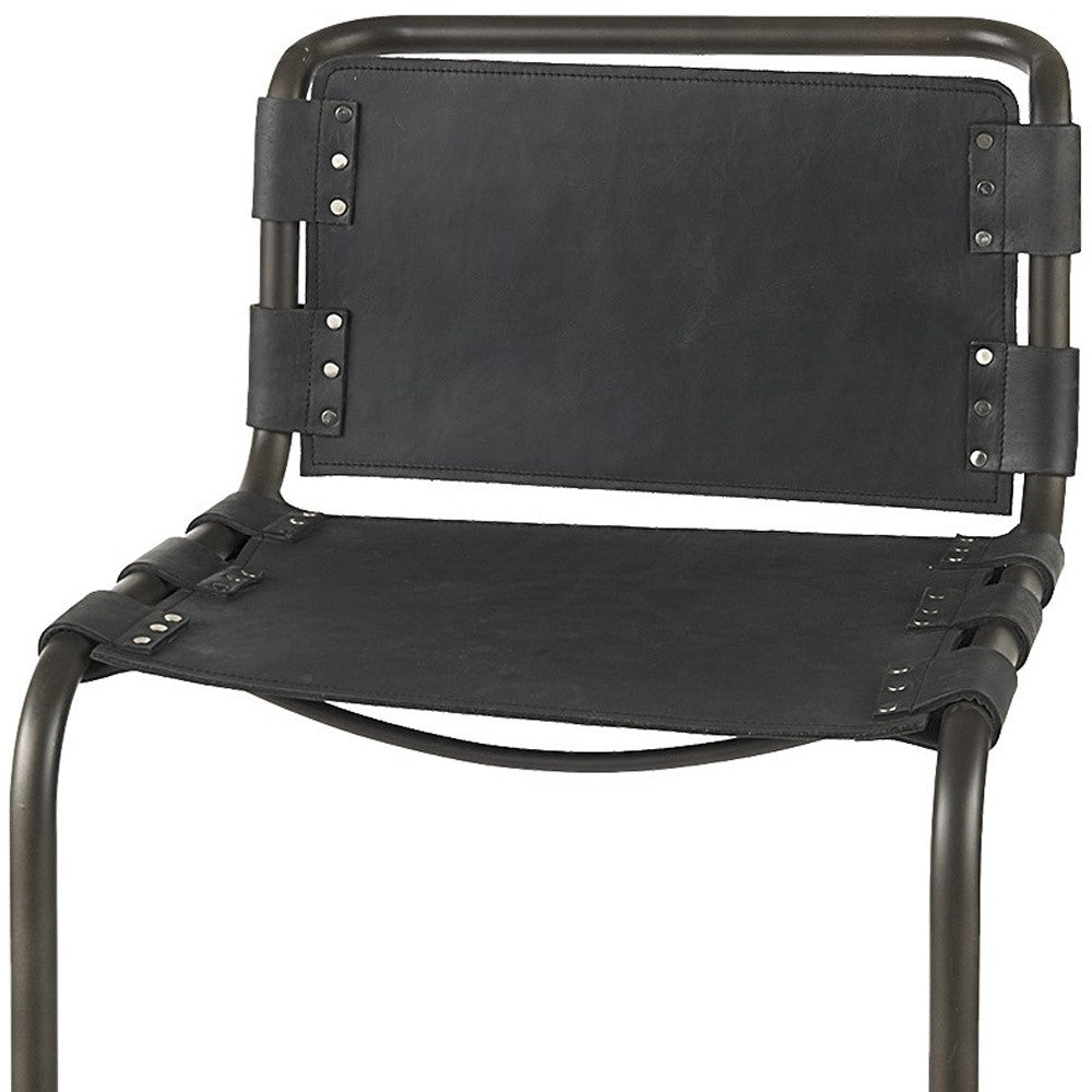 Black & Gray Leather & Iron Bar Height Bar Chair
