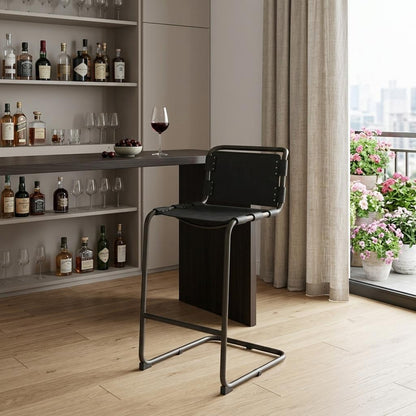Black & Gray Leather & Iron Bar Height Bar Chair