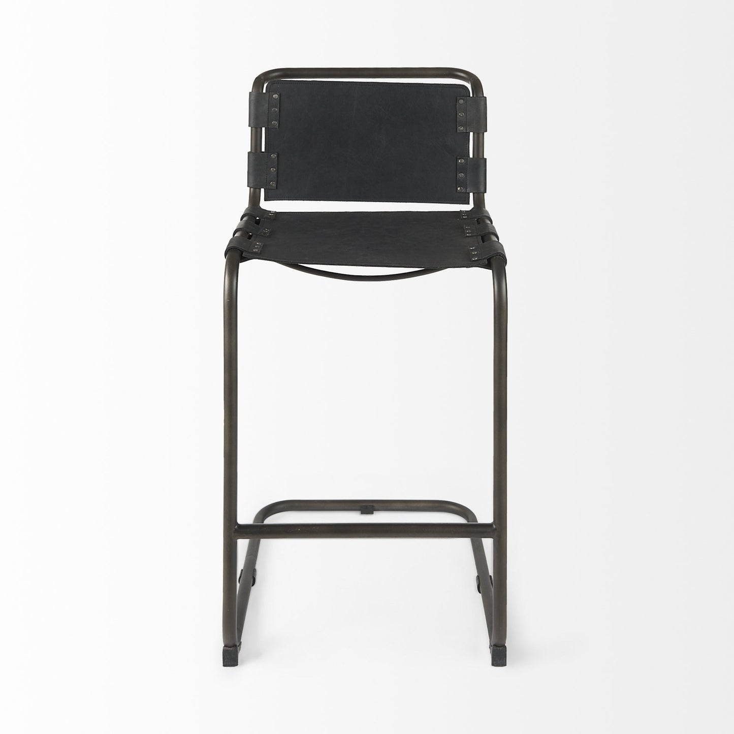 Black & Gray Leather & Iron Bar Height Bar Chair