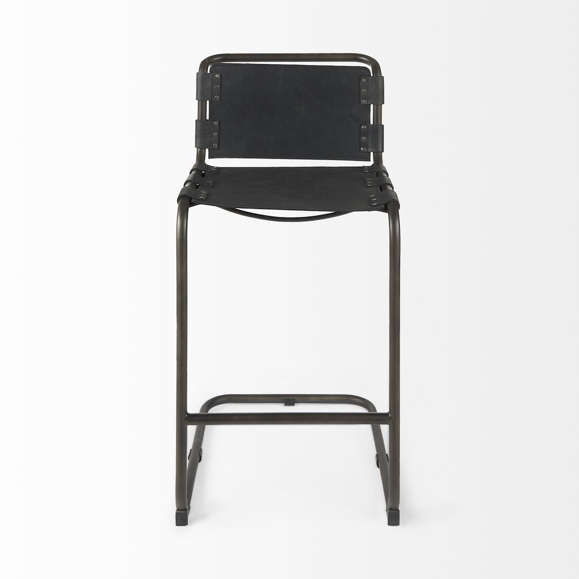 Black & Gray Leather & Iron Bar Height Bar Chair