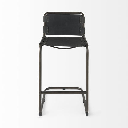 Black & Gray Leather & Iron Bar Height Bar Chair