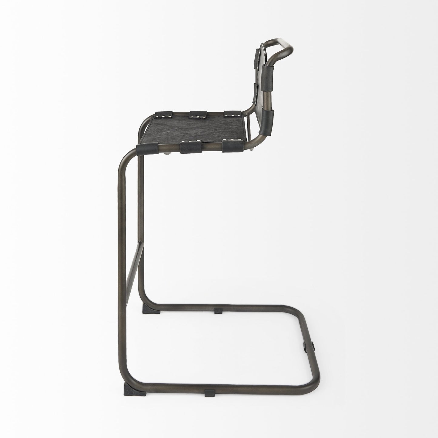 Black & Gray Leather & Iron Bar Height Bar Chair