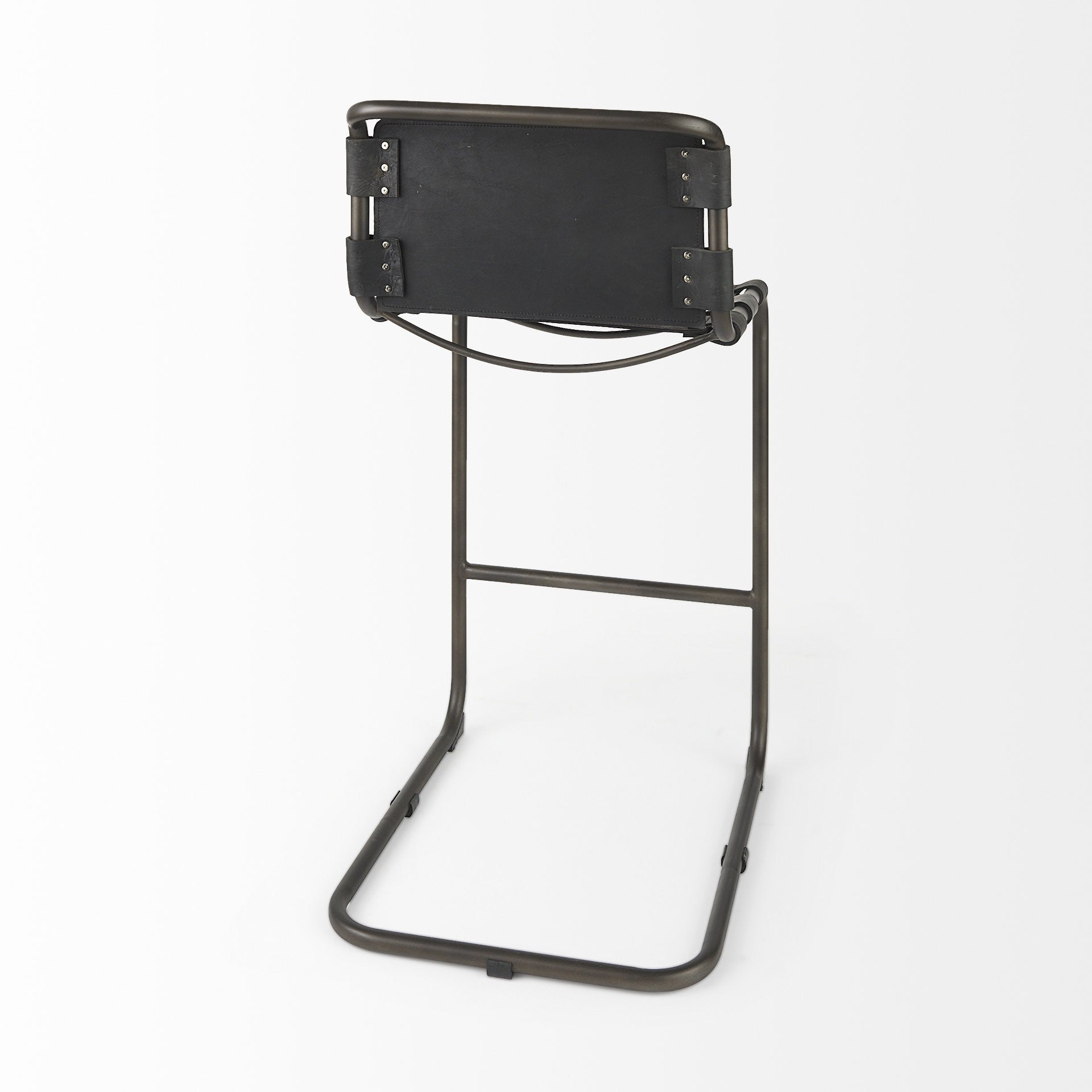 Black & Gray Leather & Iron Bar Height Bar Chair
