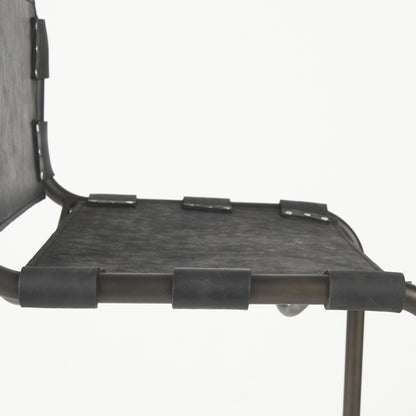Black & Gray Leather & Iron Bar Height Bar Chair