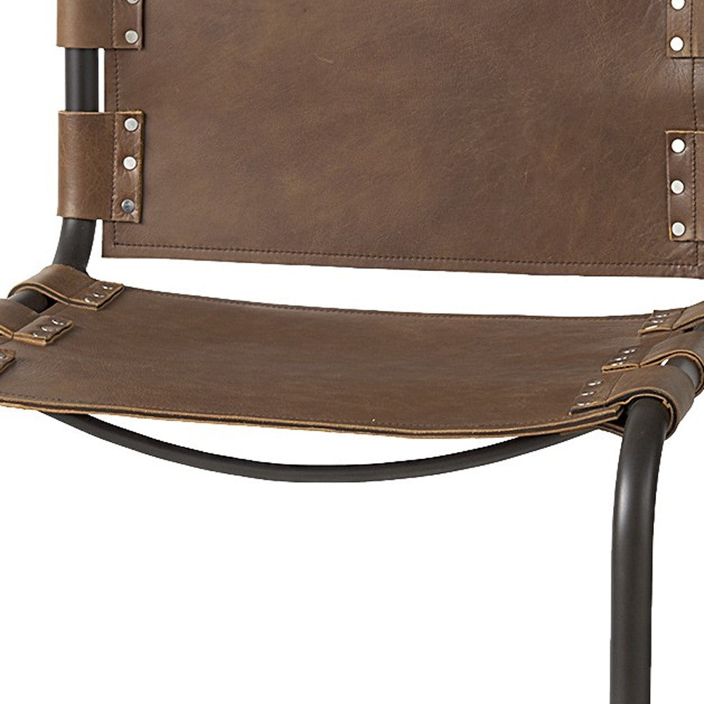 Brown & Black Leather & Metal Bar Chair