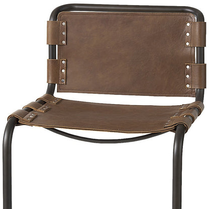 Brown & Black Leather & Metal Bar Chair