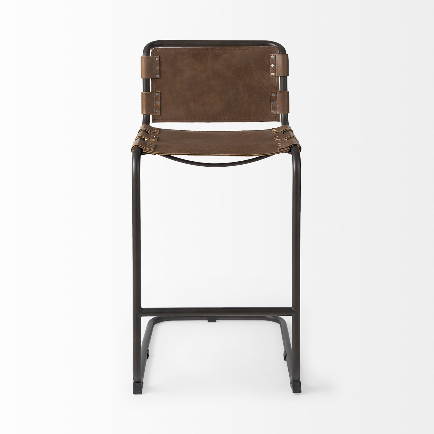 Brown & Black Leather & Metal Bar Chair