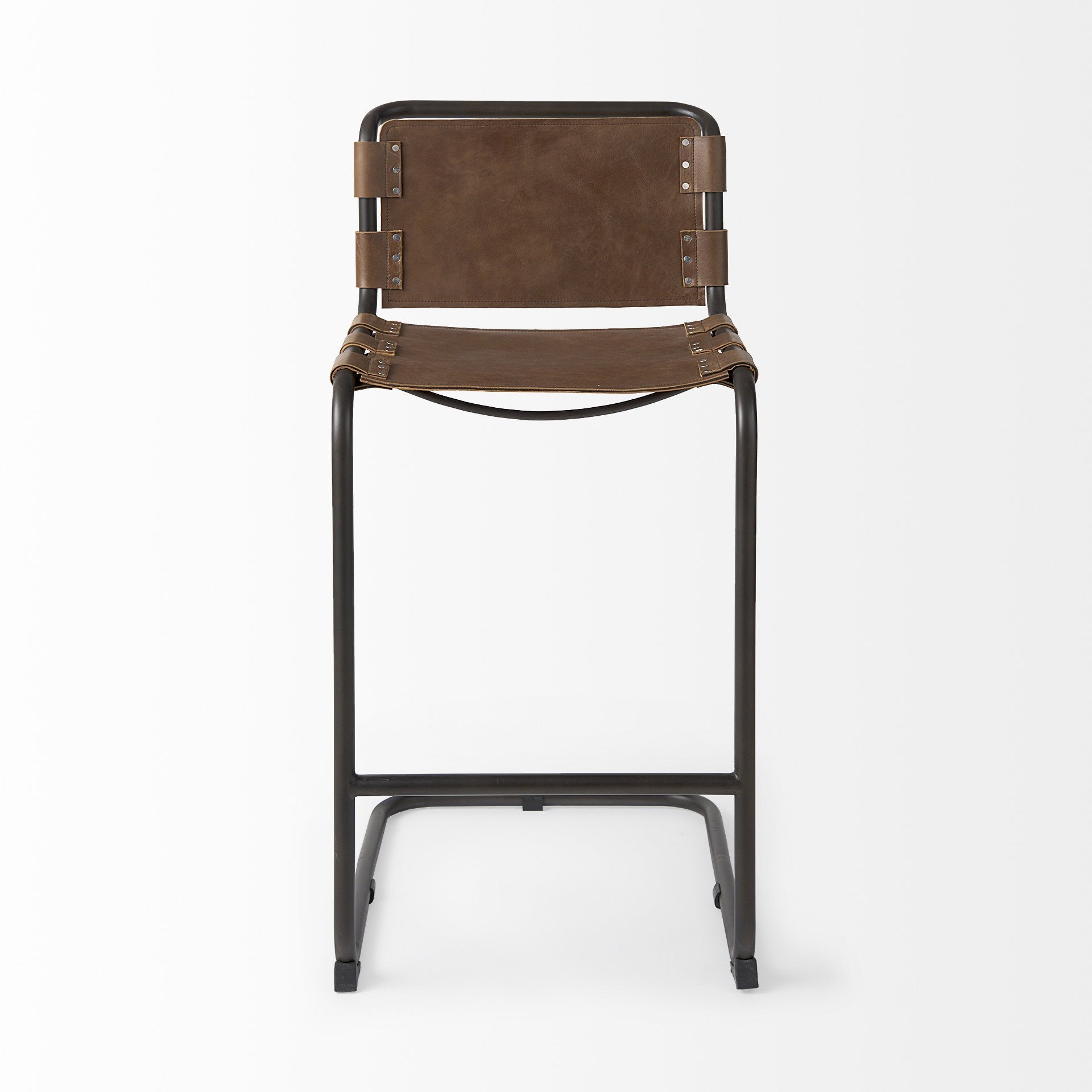 Brown & Black Leather & Metal Bar Chair