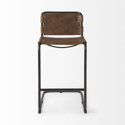 Brown & Black Leather & Metal Bar Chair