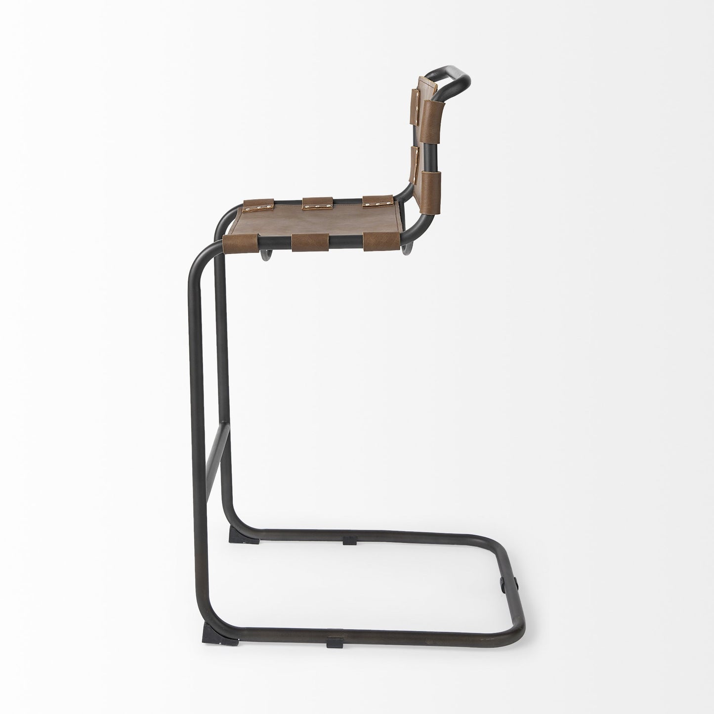 Brown & Black Leather & Metal Bar Chair