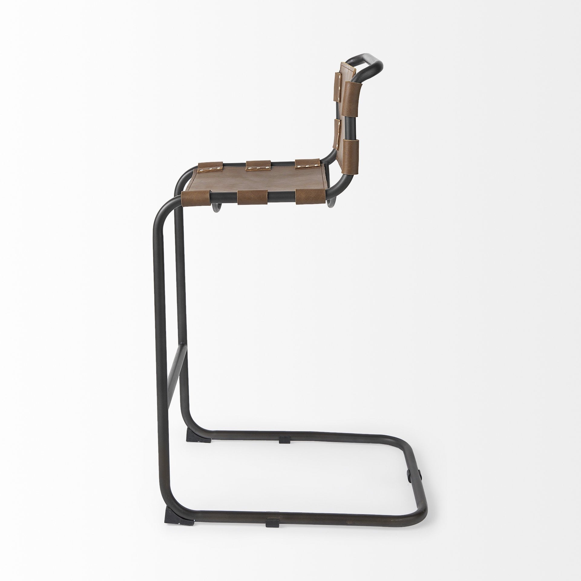 Brown & Black Leather & Metal Bar Chair